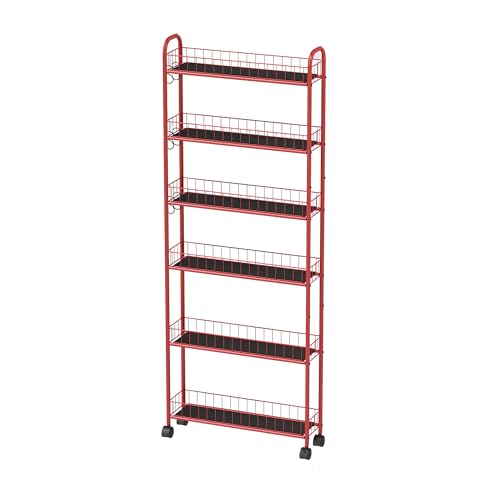 Red 6-Tier Wire Rolling Storage Cart with Wheels J489983