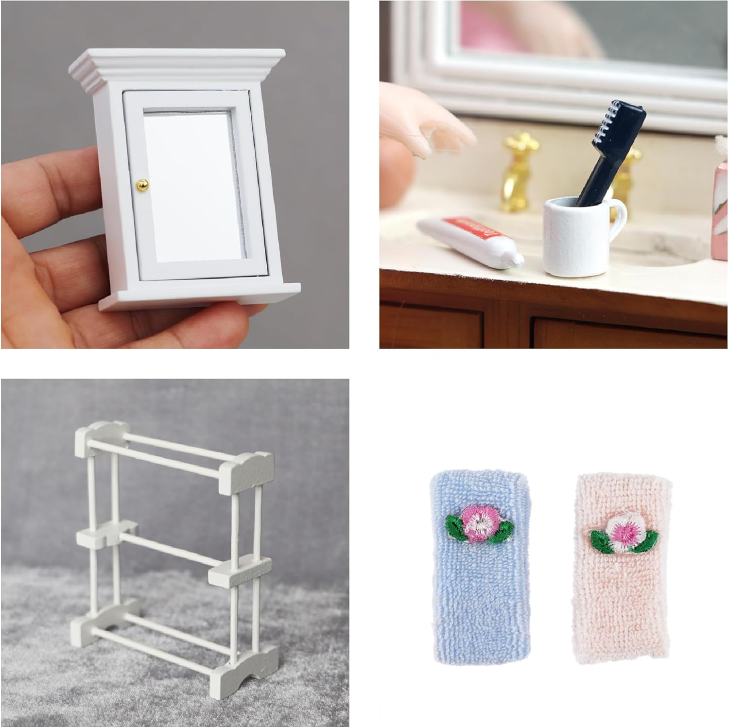 White 1:12 Dollhouse Miniature Bathroom Cabinet with Mirror Q501