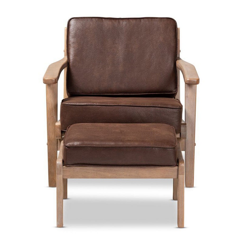 Dark Brown Faux Leather Armchair and Ottoman Set G432178
