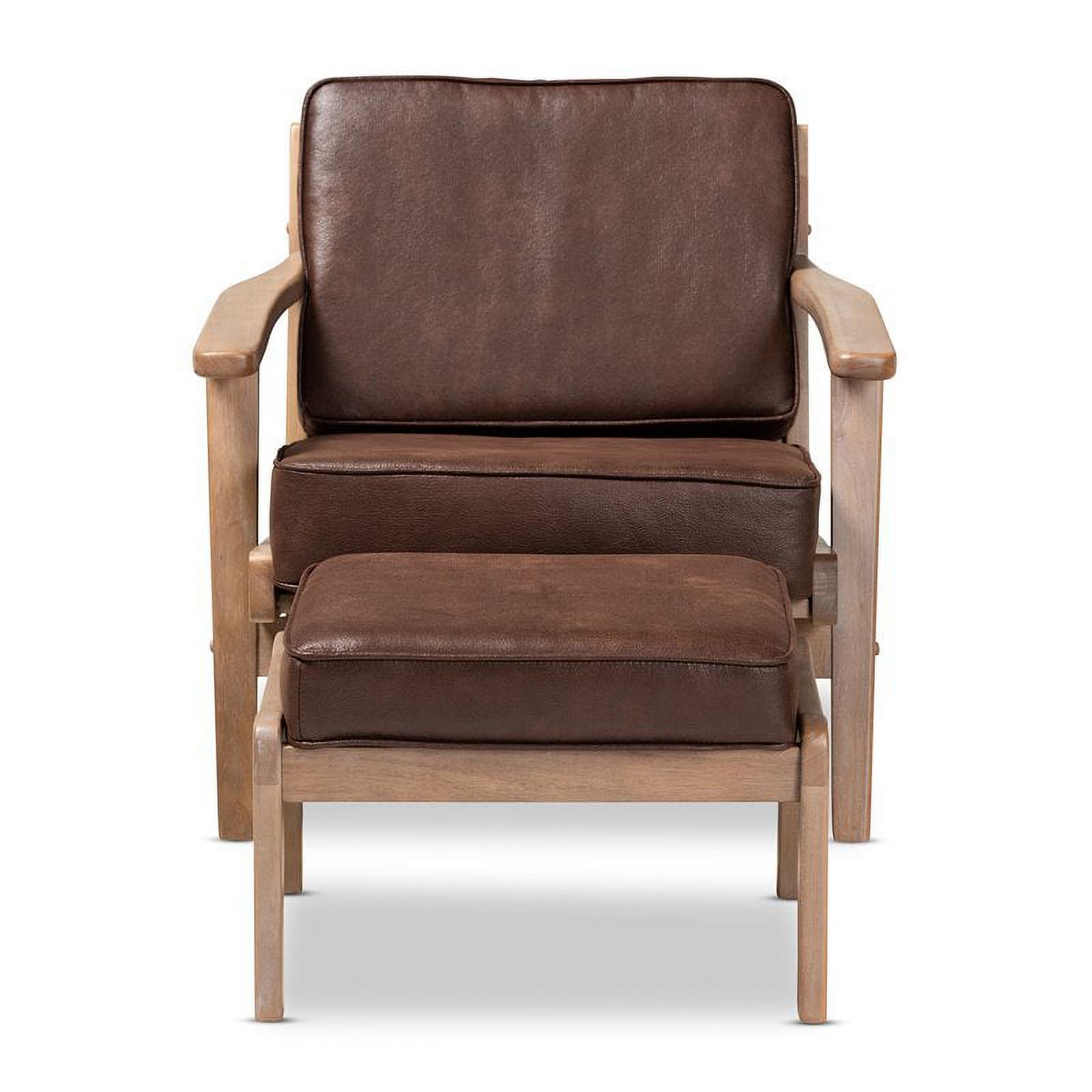 Dark Brown Faux Leather Armchair and Ottoman Set G432178