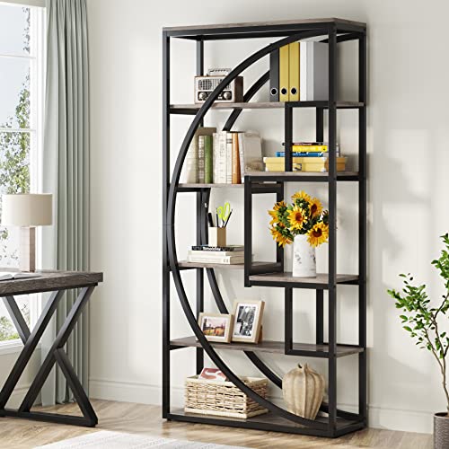 Industrial 5-Tier Etagere Bookcase, 70.8 inch Tall, Rustic Brown P587682