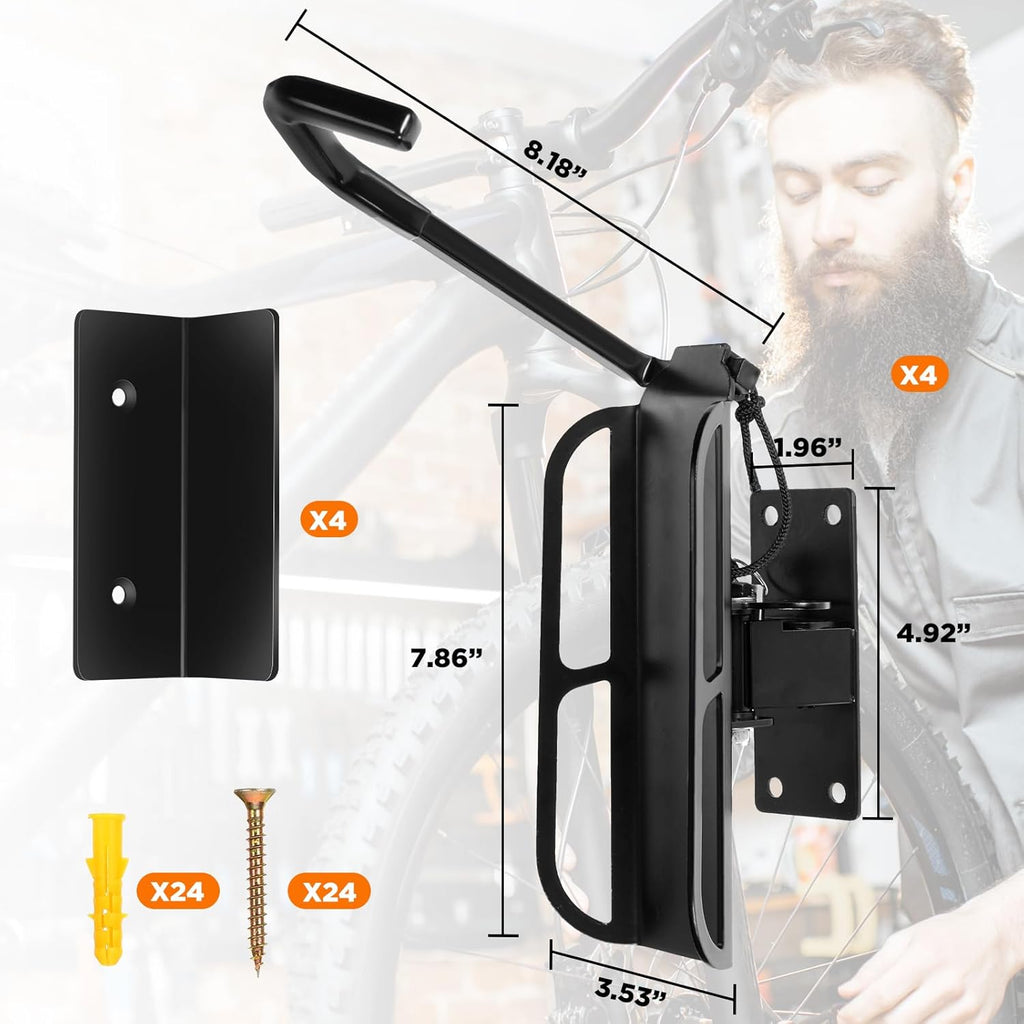 Black Swivel Bike Rack Wall Mount 4 Pcs Y2246