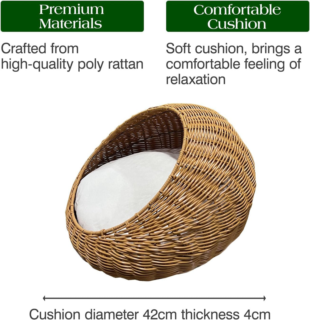 Poly Rattan Pet Bed Basket with Removable Washable Cushion Y895