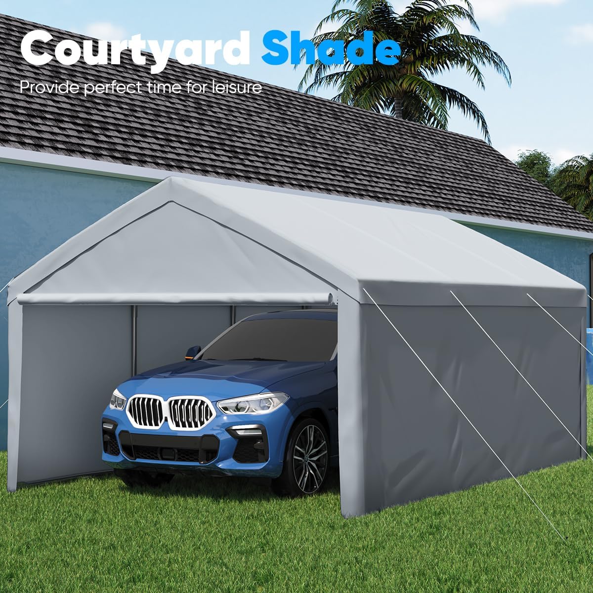 13'X20' Heavy Duty Galvanized Car Canopy Garage Boat Shelter with Reinforced Frame - Silver Gray G4938