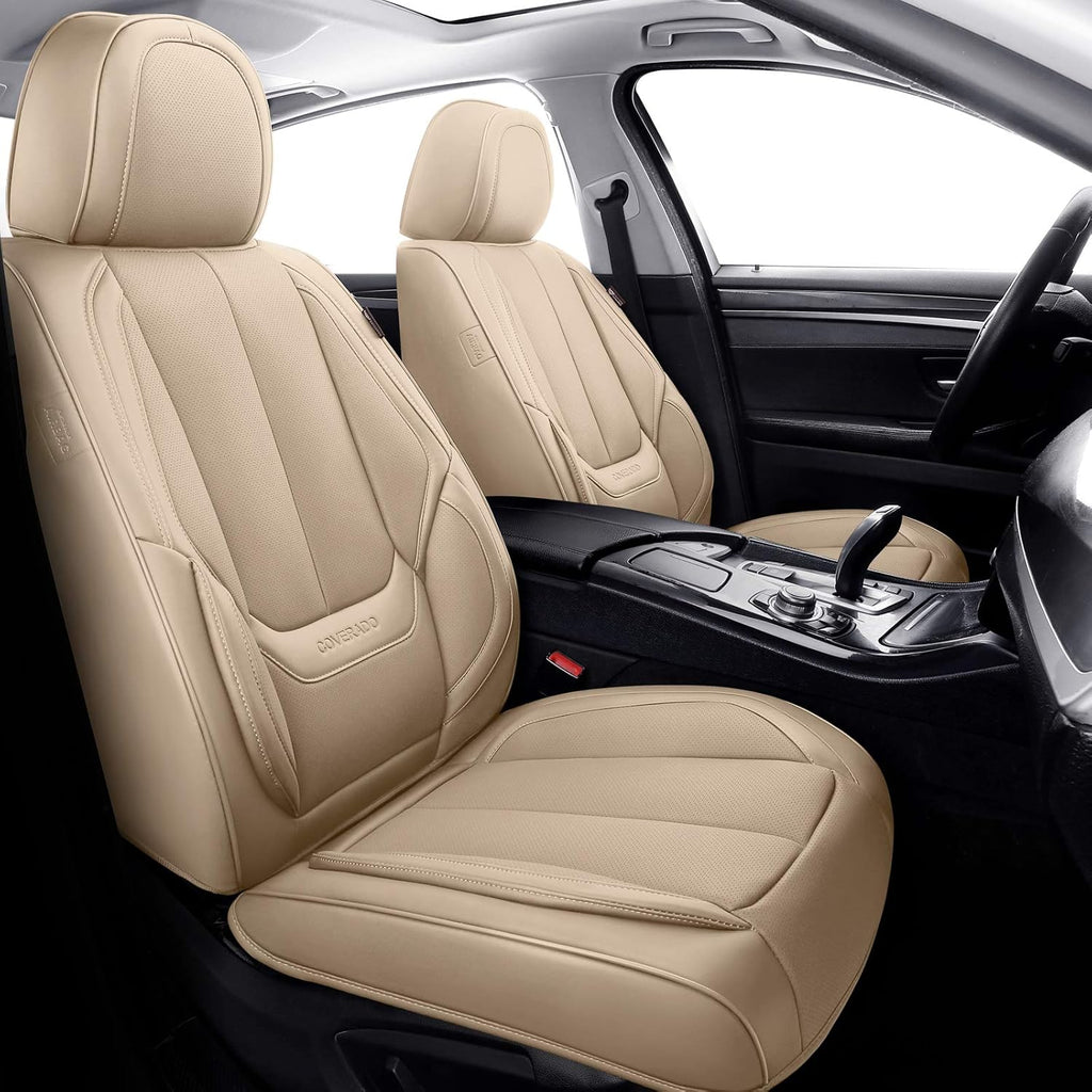 Black Waterproof Nappa Leather Front Seat Covers 2 Pieces D3069