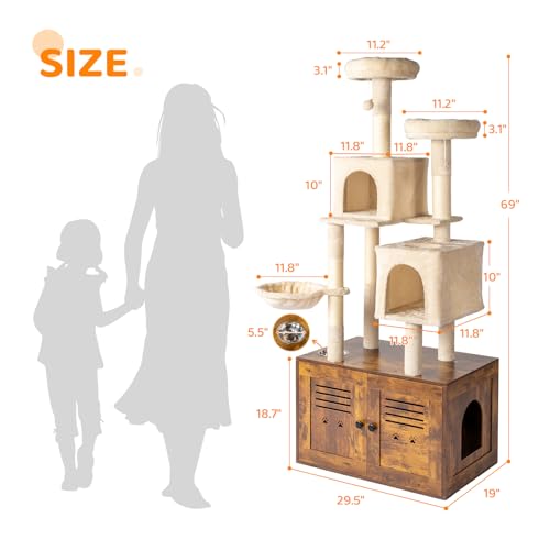 Gray Wooden Cat Tree with Litter Box and Scratching Posts U857