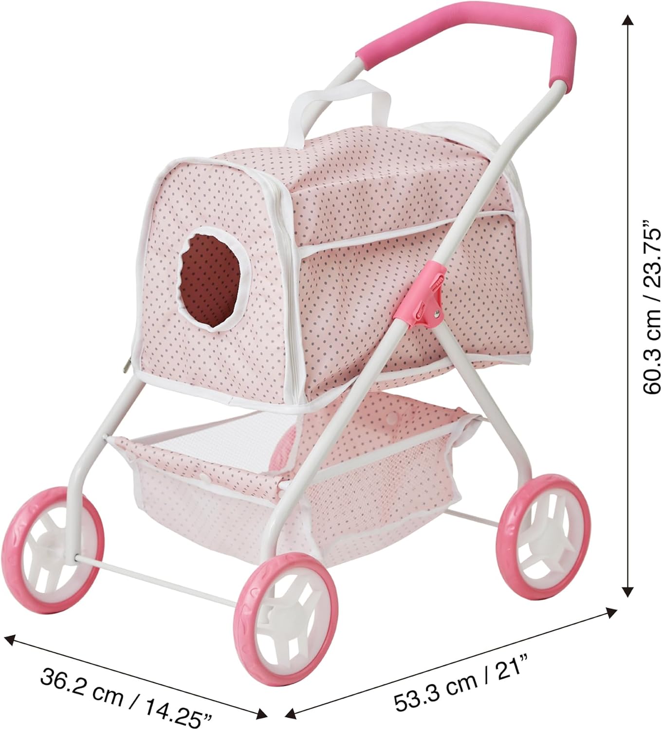 Pink/Gray Doll Stroller with Detachable Pet Carrier M538