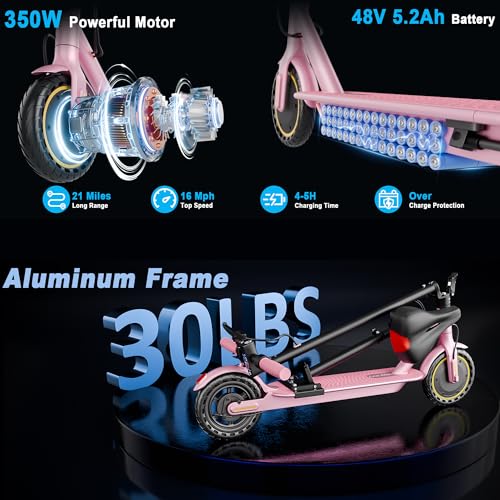 Folding Electric Scooter with Seat, 350W Motor, 8.5" Tire, 19MPH, 21Mile Range A422