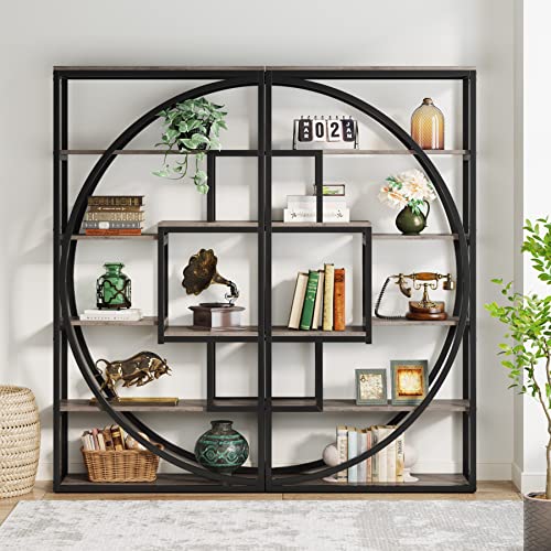 Industrial 5-Tier Etagere Bookcase, 70.8 inch Tall, Rustic Brown P587682