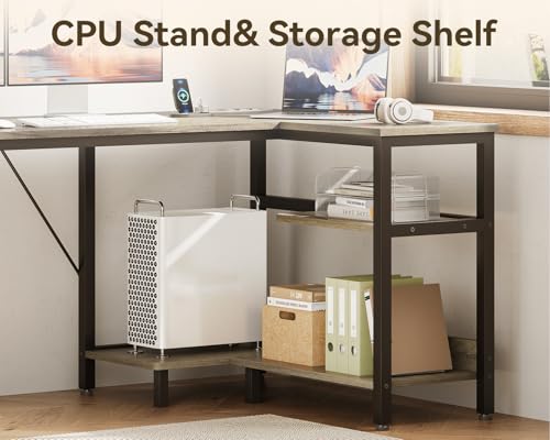 Rustic Brown L Shaped Desk with Drawers & File Cabinet R592