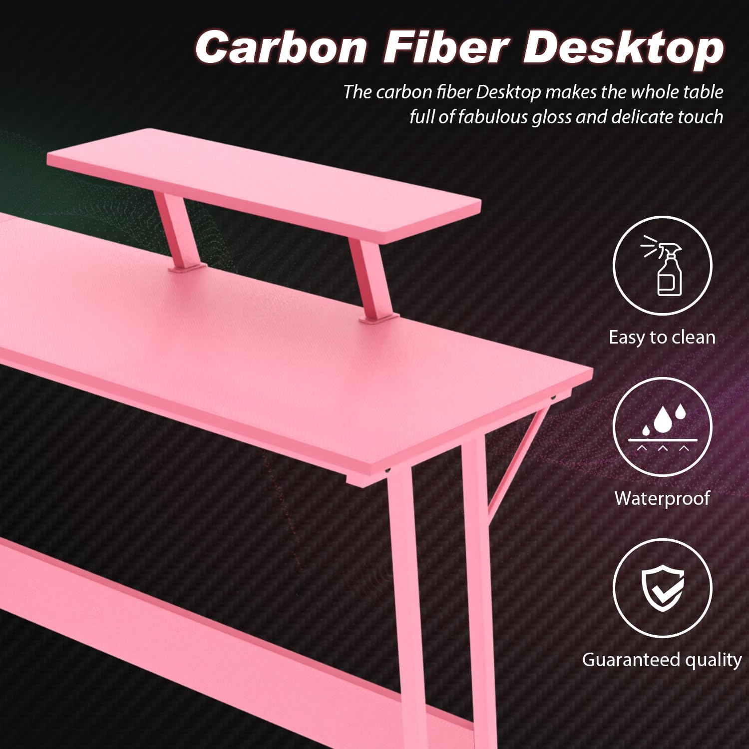 Pink 50.4 Inch L Shaped Corner Computer Desk with Monitor Stand I220535