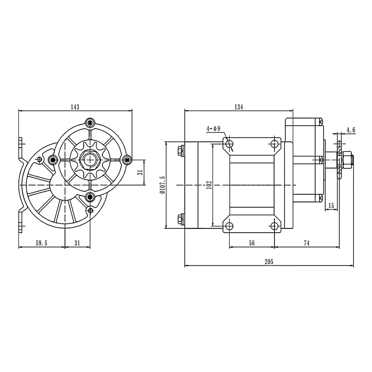 600W 24V 450RPM Brushed DC Reduction Motor T322815