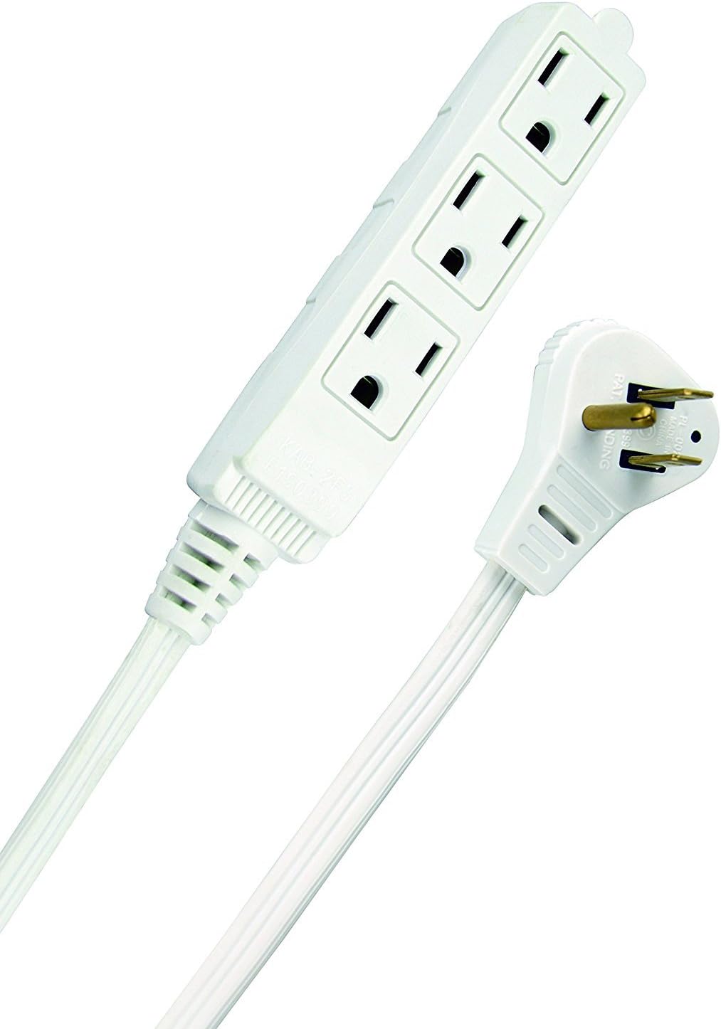 White 13-Foot Angled Flat Plug Extension Cord with 3 Grounded Outlets K4002