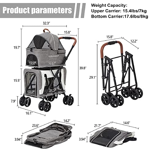 Grey Double Dog Jogging Stroller with Detachable Carrier C269282