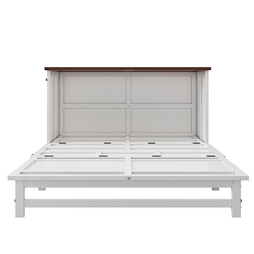 White Queen Size Murphy Bed Cabinet with Bookcase and Drawer Shelves M713580