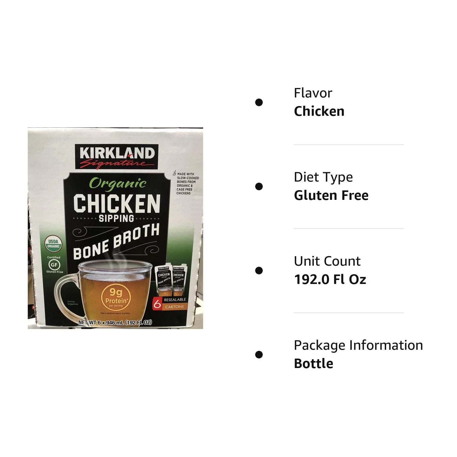 Organic Chicken Bone Broth 32 Fluid Ounce (Pack of 6) G2822