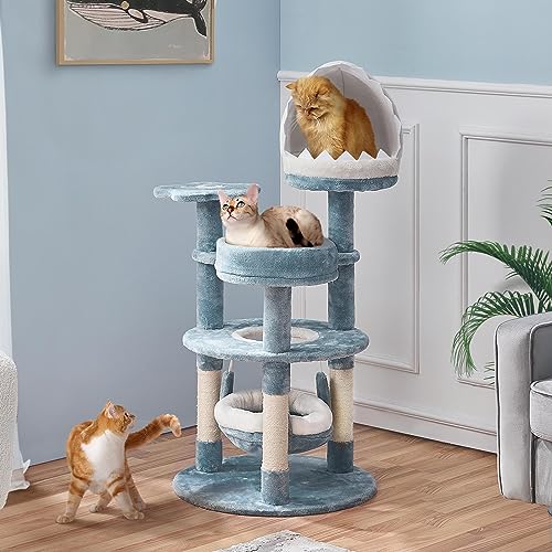 Ocean-Themed Cat Tree Multi-Level Cat Tower Plush Cat Furniture V11060