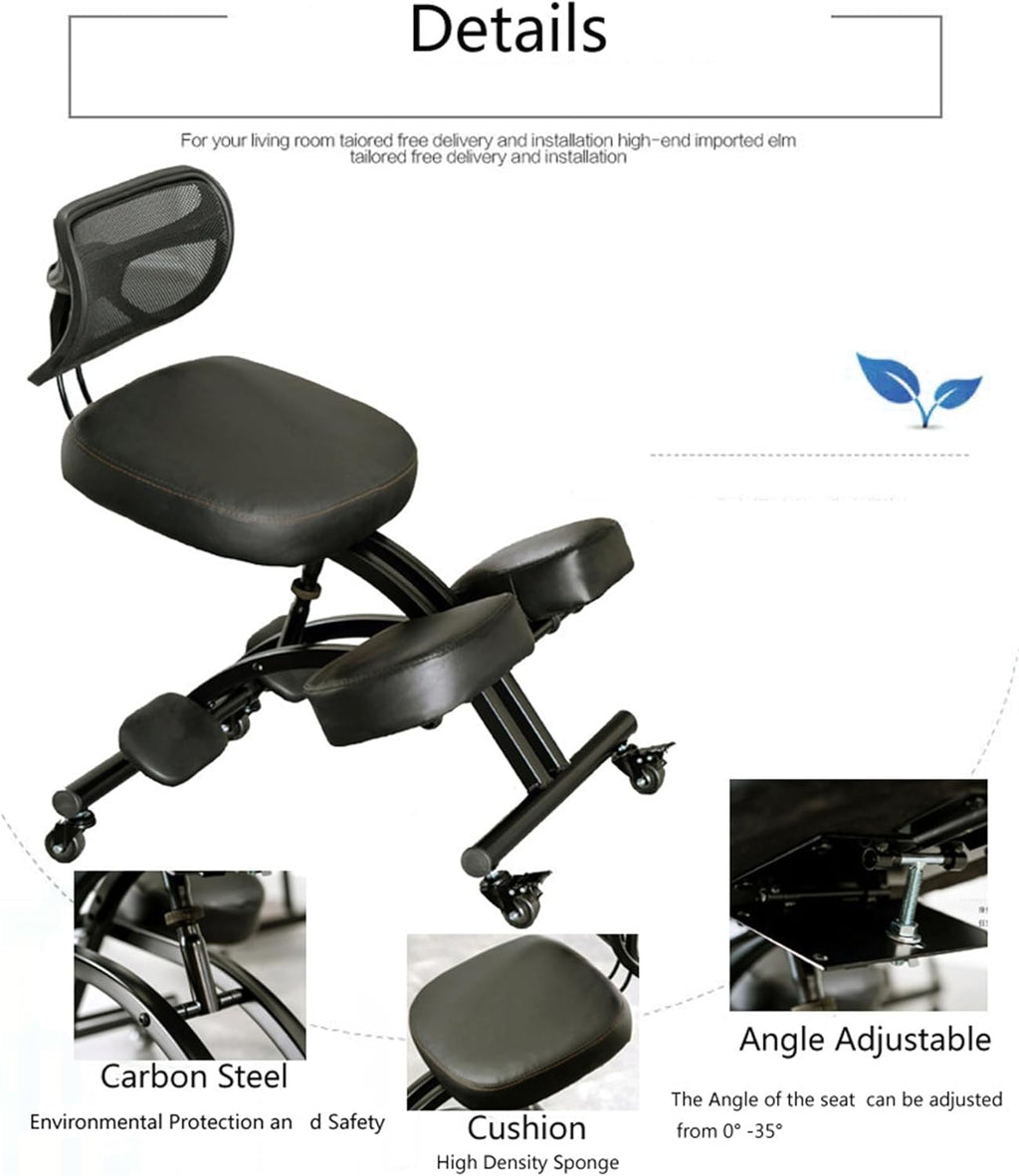 Black Ergonomic Kneeling Chair with Backrest B701