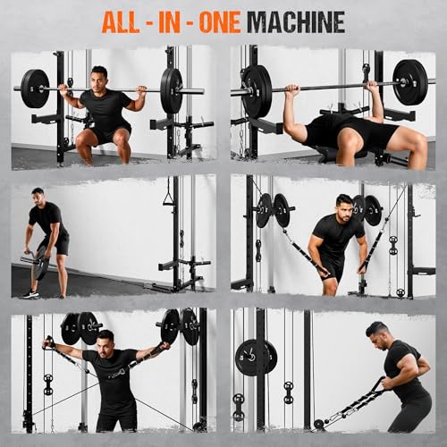 Folding Squat Rack Wall Mounted Power Rack with Dual Independent Pulley System Q2891
