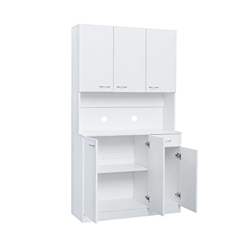 White 39" W Tall Freestanding Wood Wardrobe Armoire with Doors and Storage Shelves K770029
