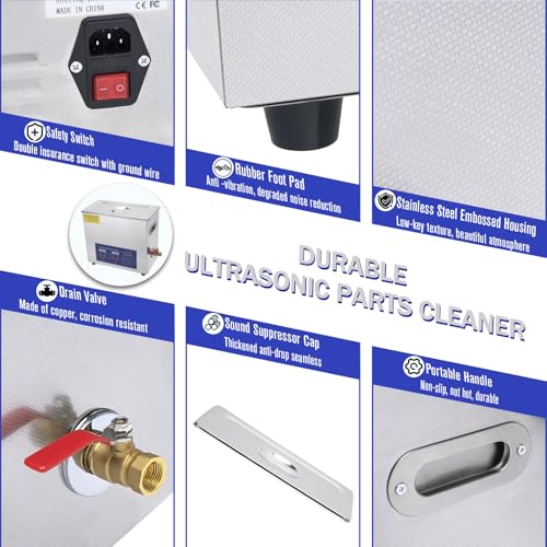 Heated Ultrasonic Parts Cleaner 3L Industrial with Digital Timer, 110V W7212