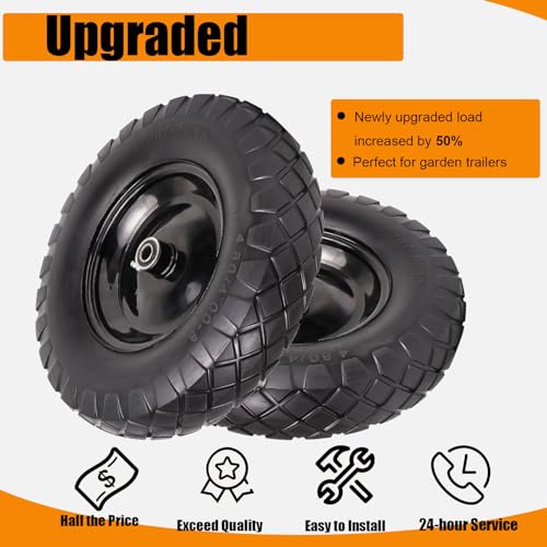 4.80/4.00-8 Flat Free 16" Solid Wheels with Bearings (2 Pack) P436839