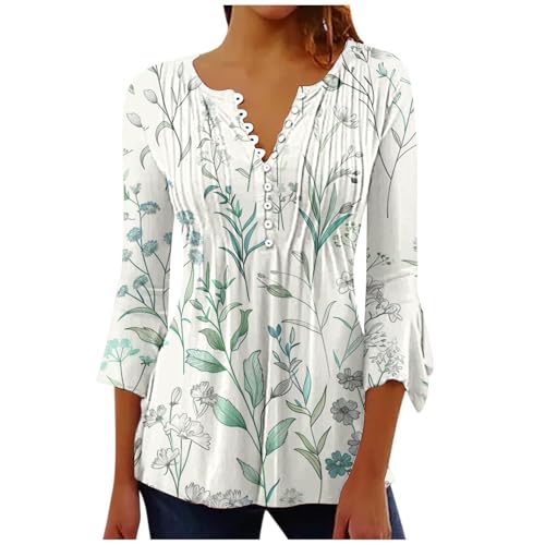 Women's Print V Neck Pullover Cotton Blouse V93470