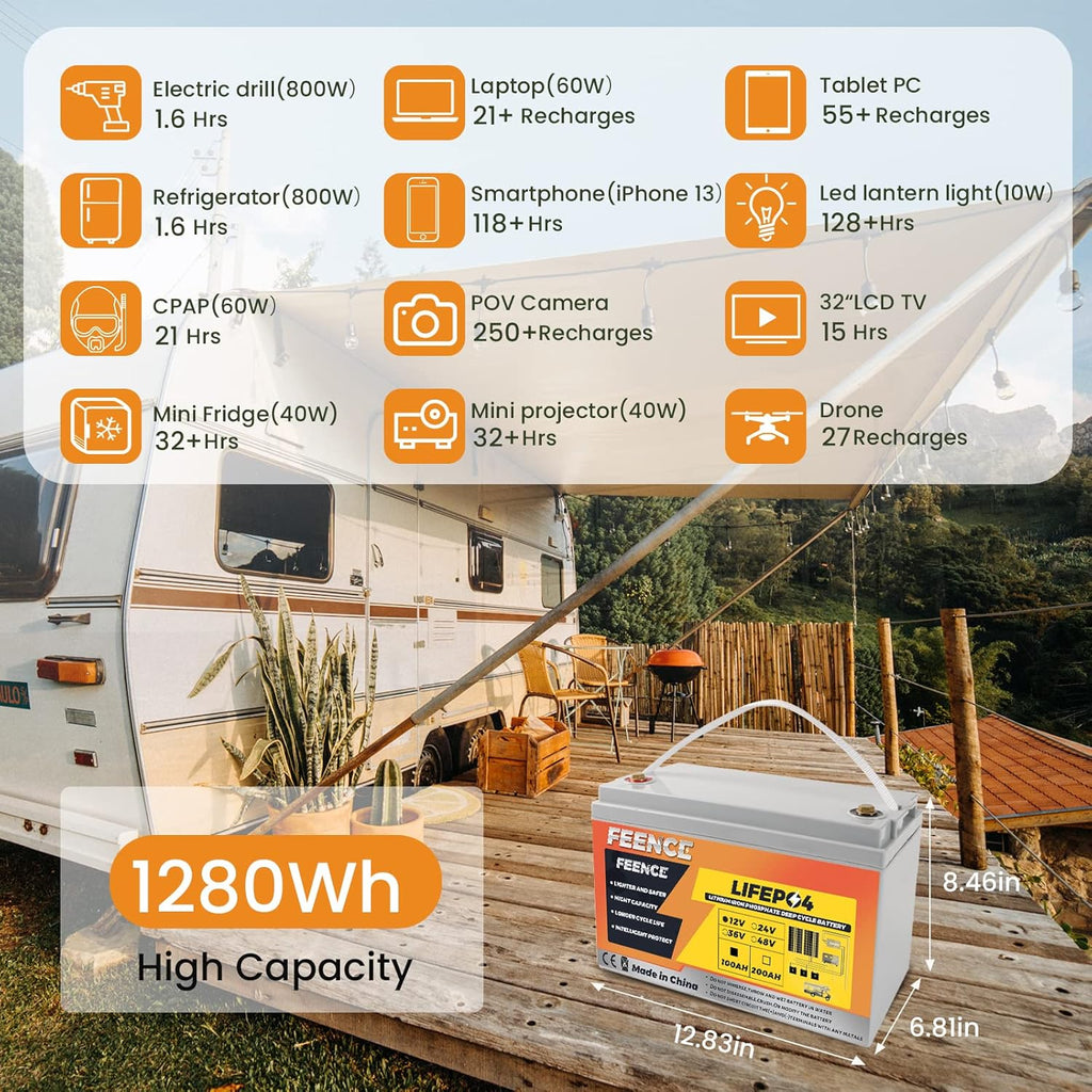12V 100Ah LiFePO4 Battery 1280Wh with BMS K66067