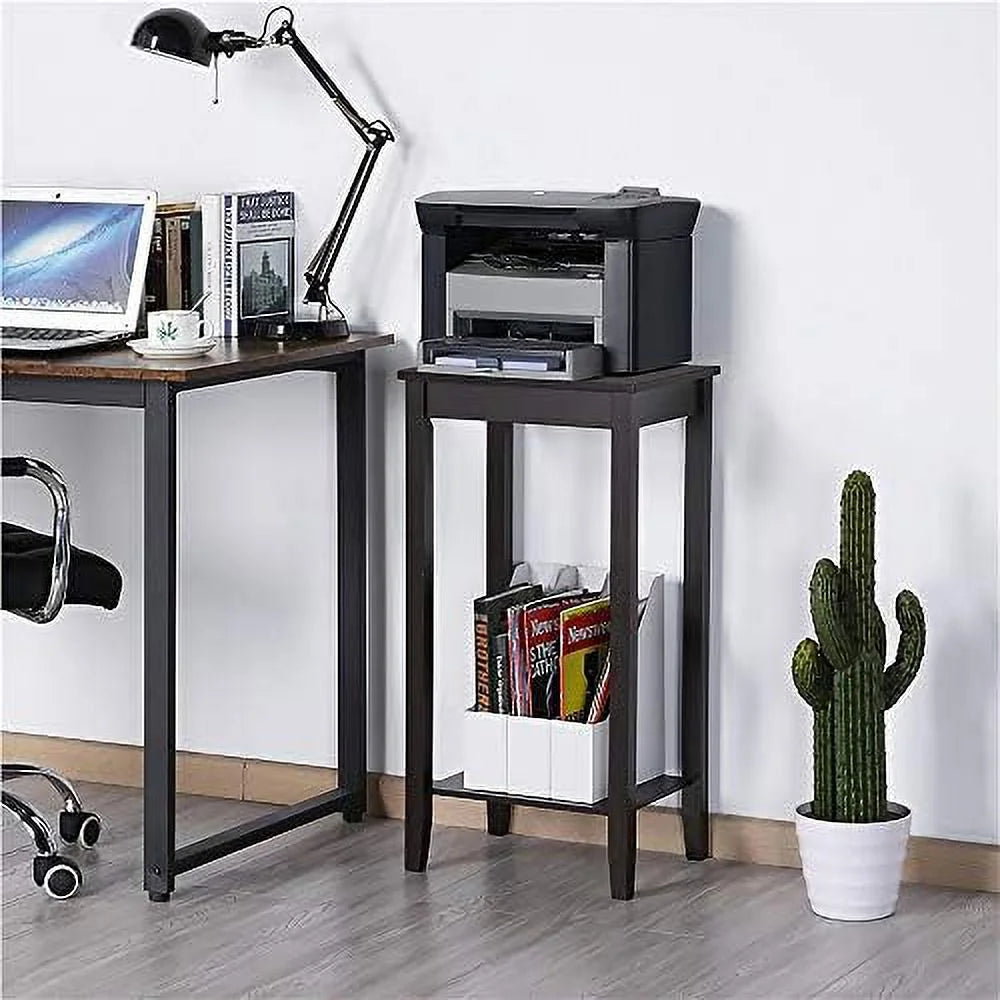 Dark Coffee Tall End Table With Storage Shelf And Solid Wood Legs, D12xw15xh29 Inches J43881