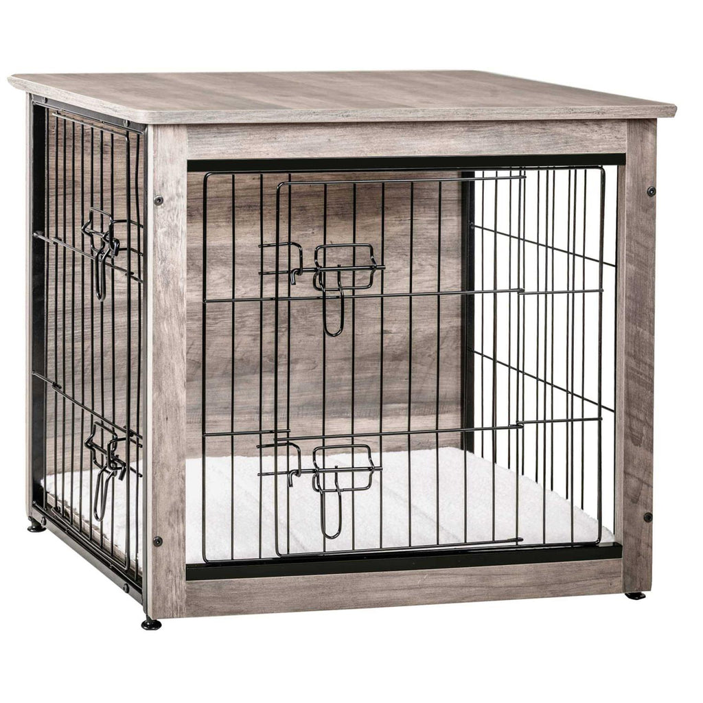 Dog Crate Furniture with Cushion Wooden Dog Crate with Double Doors O60084