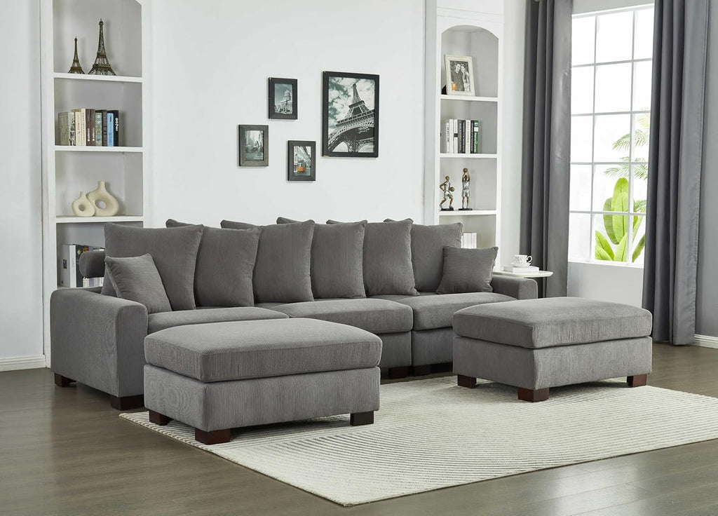 Modular 5-Seater Couch L&U Shape Sectional Sofa Corduroy Fabric Y276