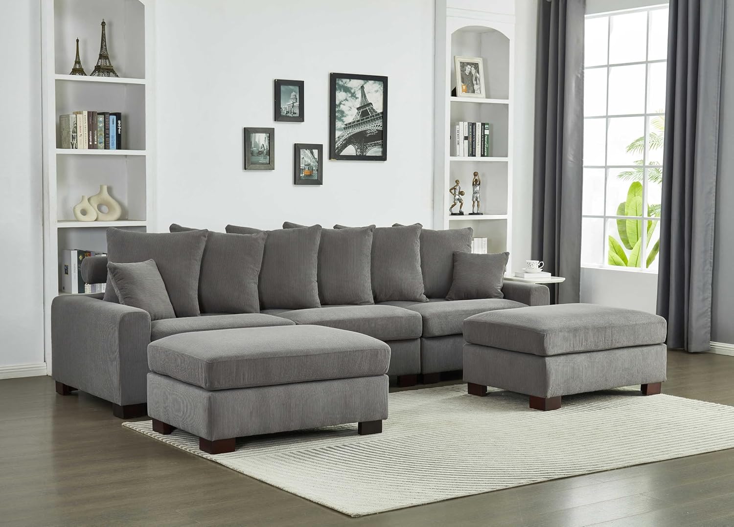Modular 5-Seater Couch L&U Shape Sectional Sofa Corduroy Fabric Y276