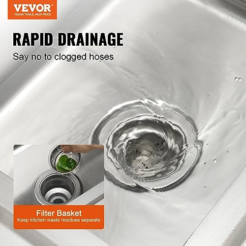Stainless Steel Utility Sink, 1 Compartment Free Standing Small Sink with Workbench Faucet and Legs, 39.4 x 19.1 x 37.4 in Commercial Single Bowl Sink T22652