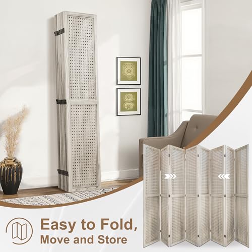 6 Panel Wooden Folding Room Divider with Shelves K489634