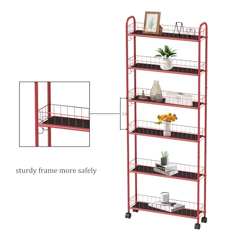 Red 6-Tier Wire Rolling Storage Cart with Wheels J489983