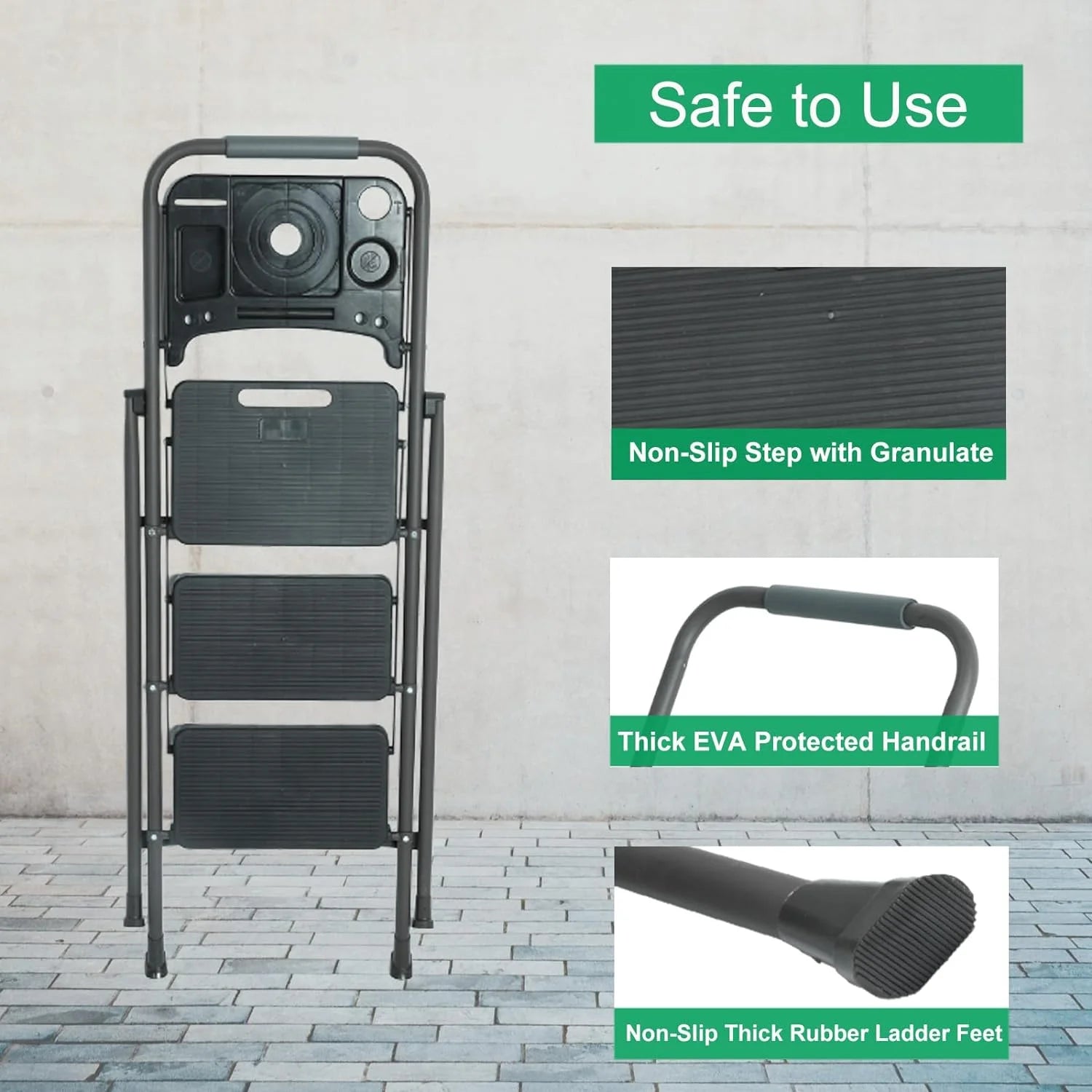 Folding Step Stool with Handrails and Tool Tray Platform, 330lbs B808