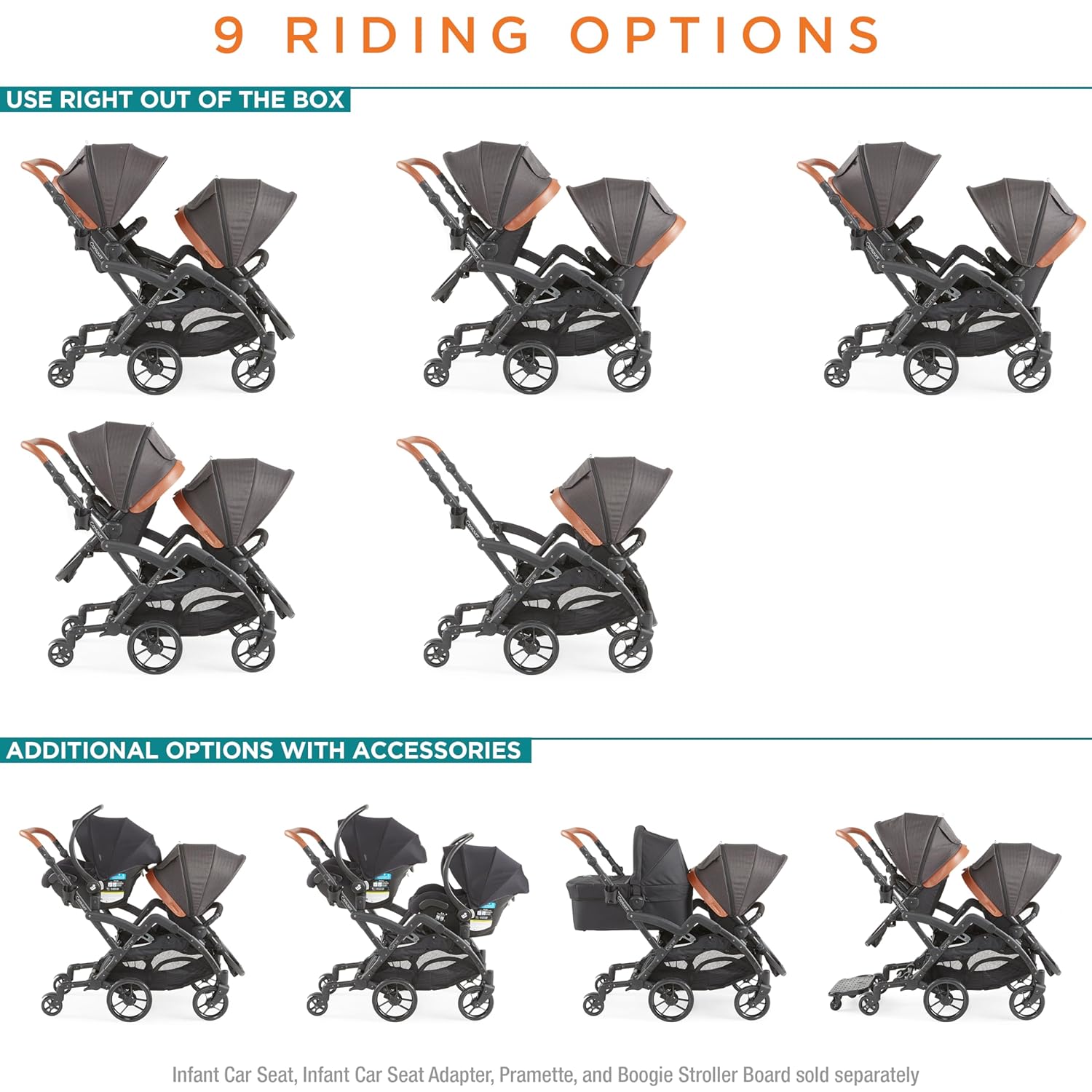 Black Herringbone Convertible Tandem Double Stroller N7044