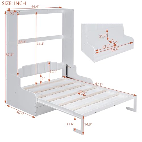 Queen Size White Wooden Murphy Bed with Sofa and Cushion Z5227