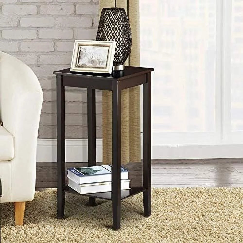 Dark Coffee Tall End Table With Storage Shelf And Solid Wood Legs, D12xw15xh29 Inches J43881
