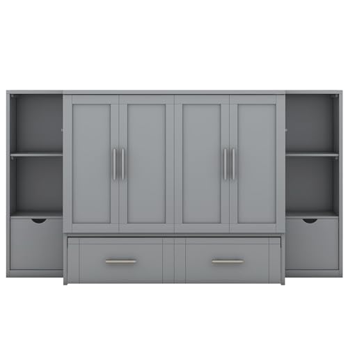 Queen Size Murphy Bed with Storage 2 Drawers and Shelves H65523