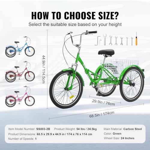24-Inch Carbon Steel Folding Tricycle with Basket V642771