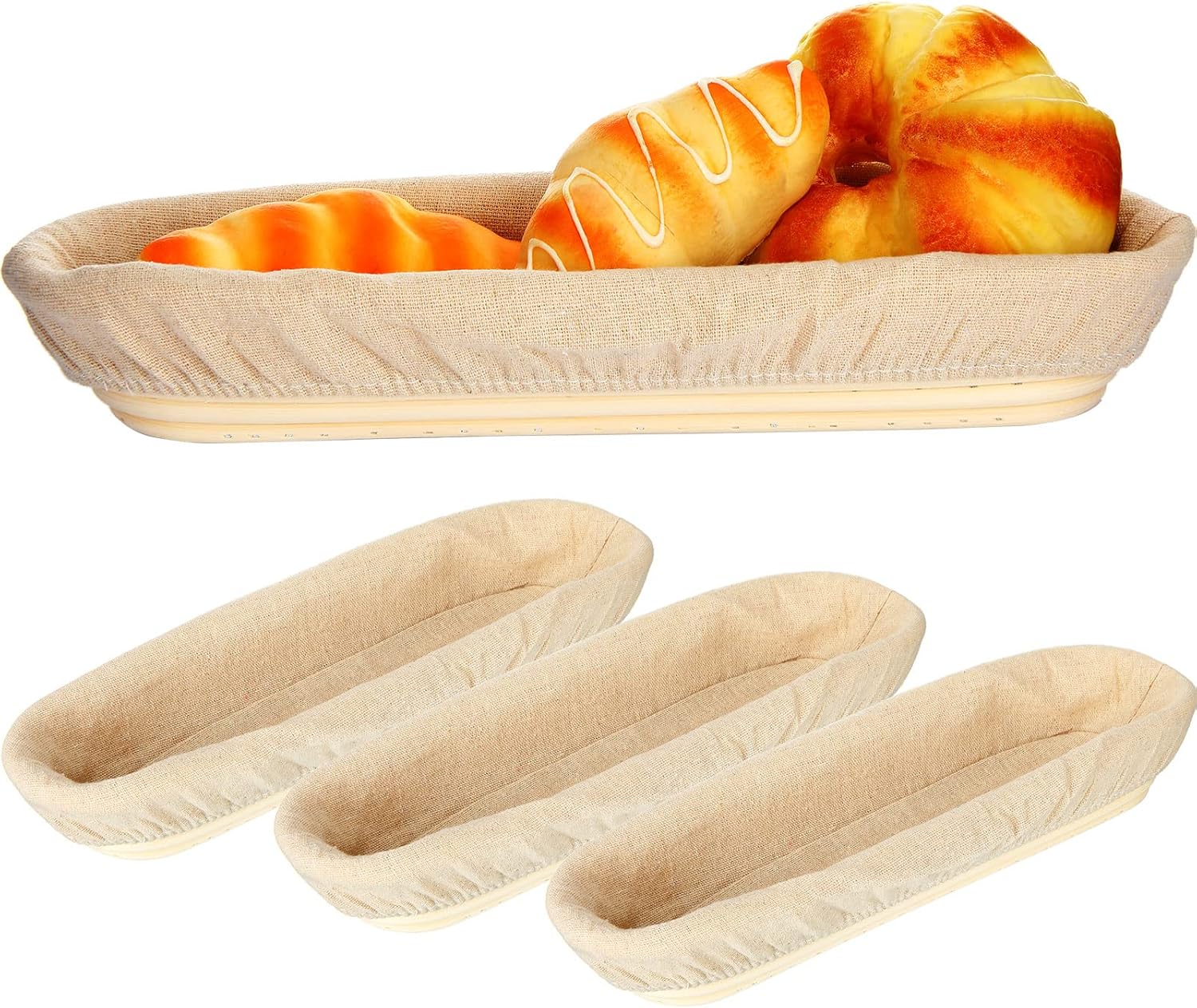 4 Pieces 13.8 Inch Oval Banneton Bread Proofing Basket with Liners T995951
