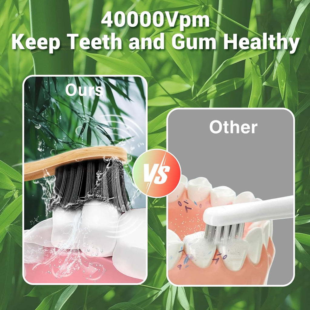 Bamboo Electric Toothbrush 5 Cleaning Modes Sonic Toothbrush Replacement Heads with Plant-Based Bristle 4 Pack U420782