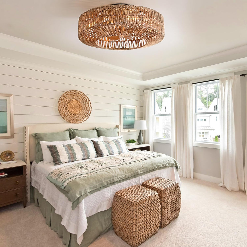 20" Rattan Ceiling Fan with Lights and Remote Control D8909