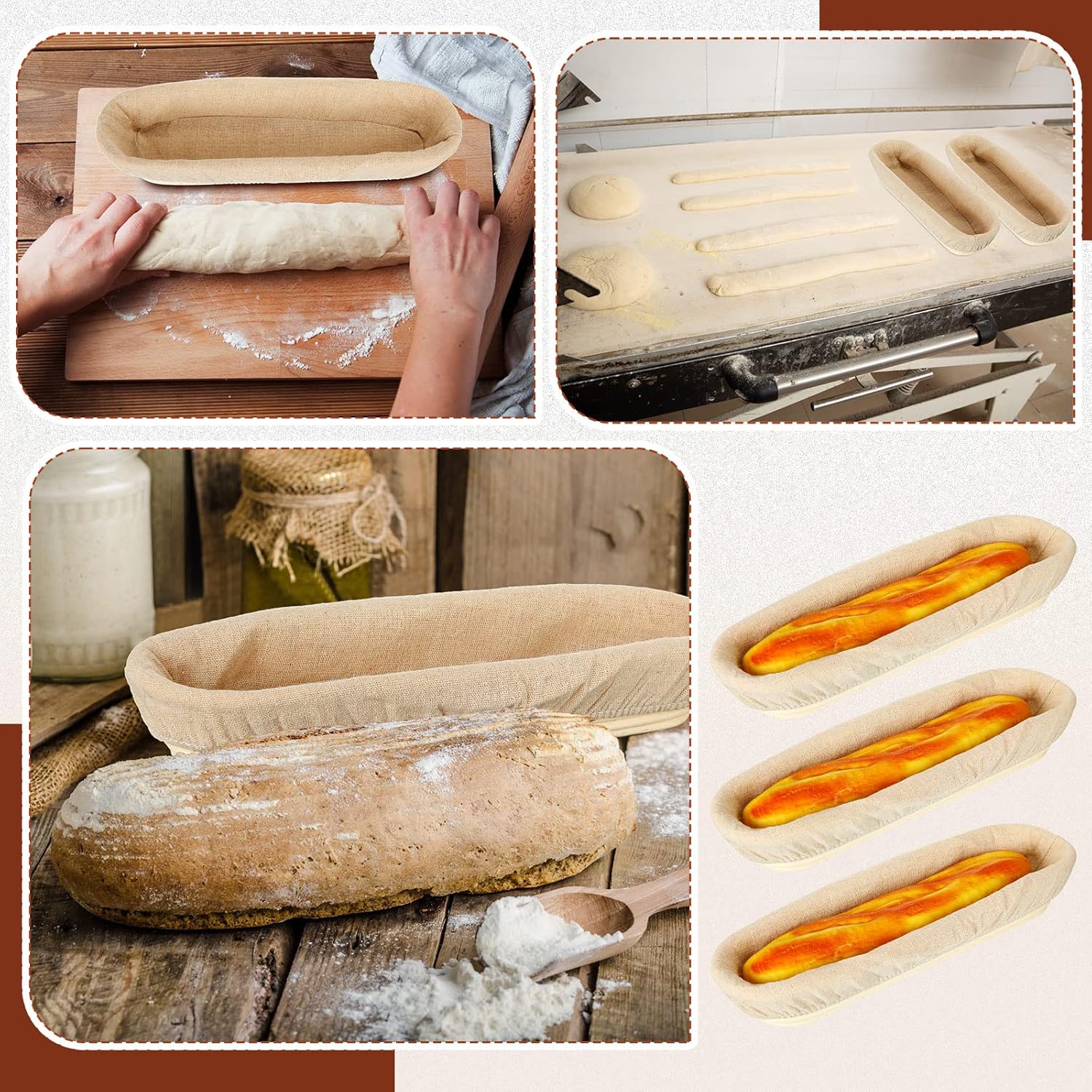 4 Pieces 13.8 Inch Oval Banneton Bread Proofing Basket with Liners T995951