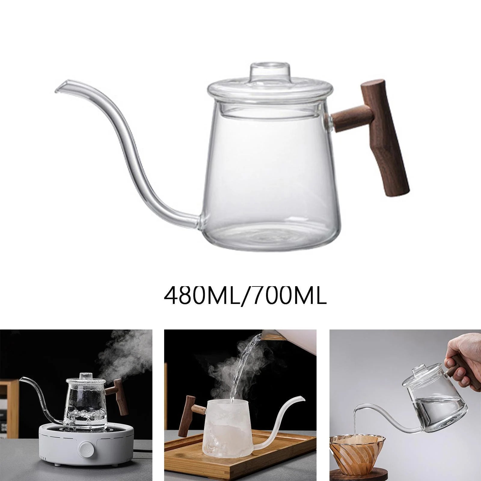 High Borosilicate Glass Gooseneck Kettle with Lid F753054