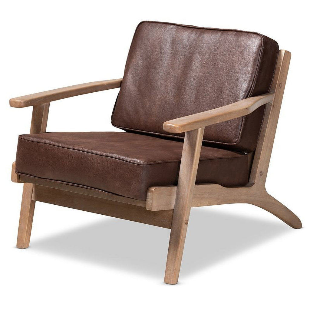 Dark Brown Faux Leather Armchair and Ottoman Set G432178