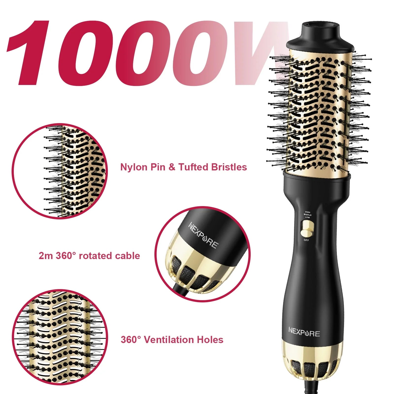 4 in 1 Hair Dryer Brush with Negative Ion Ceramic Titanium Barrel P5852