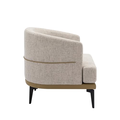 Mustard Green Accent Barrel Chair with Linen and PU, Metal Legs D13205