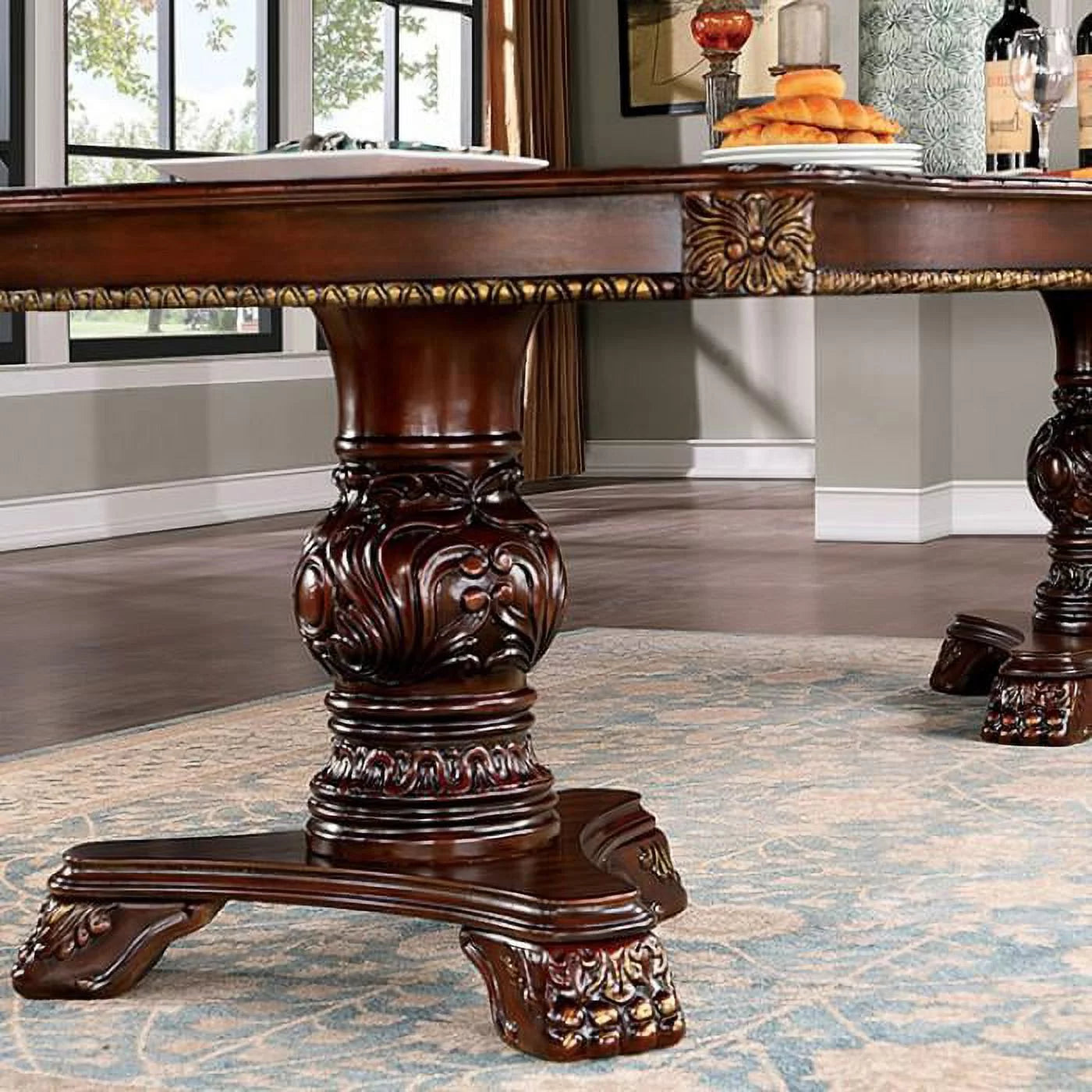 Brown Cherry Expandable Double Pedestal Dining Table P236554